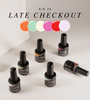 Luxio nail gel polish bottles with color swatches on a white background